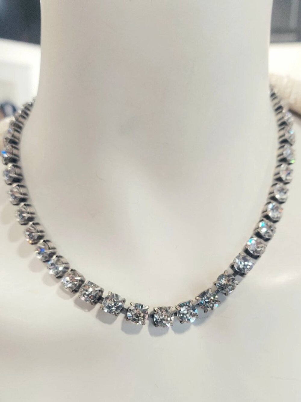 French Kande Swarovski Crystal Cupchain Silver Toggle Choker Necklace